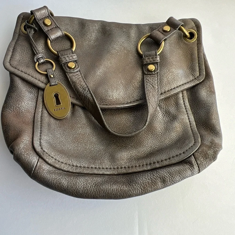 Fossil Long Live Vintage 1954 Leather Shoulder Bag, Distressed Silver